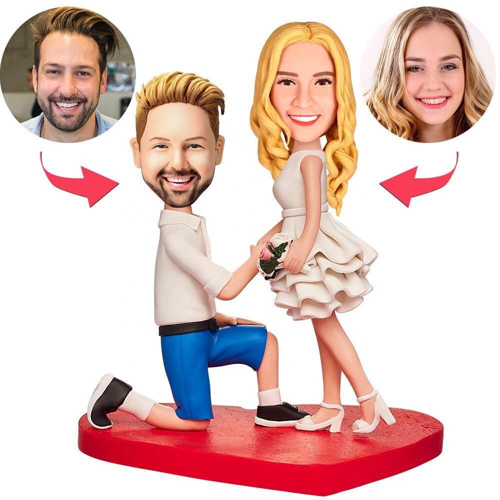 Custom Propose Marriage Bobble Head Toy Figures Custom Wedding Couple Bobbleheads Valentine's Day Custom Bobblehead Doll Proposal Clay