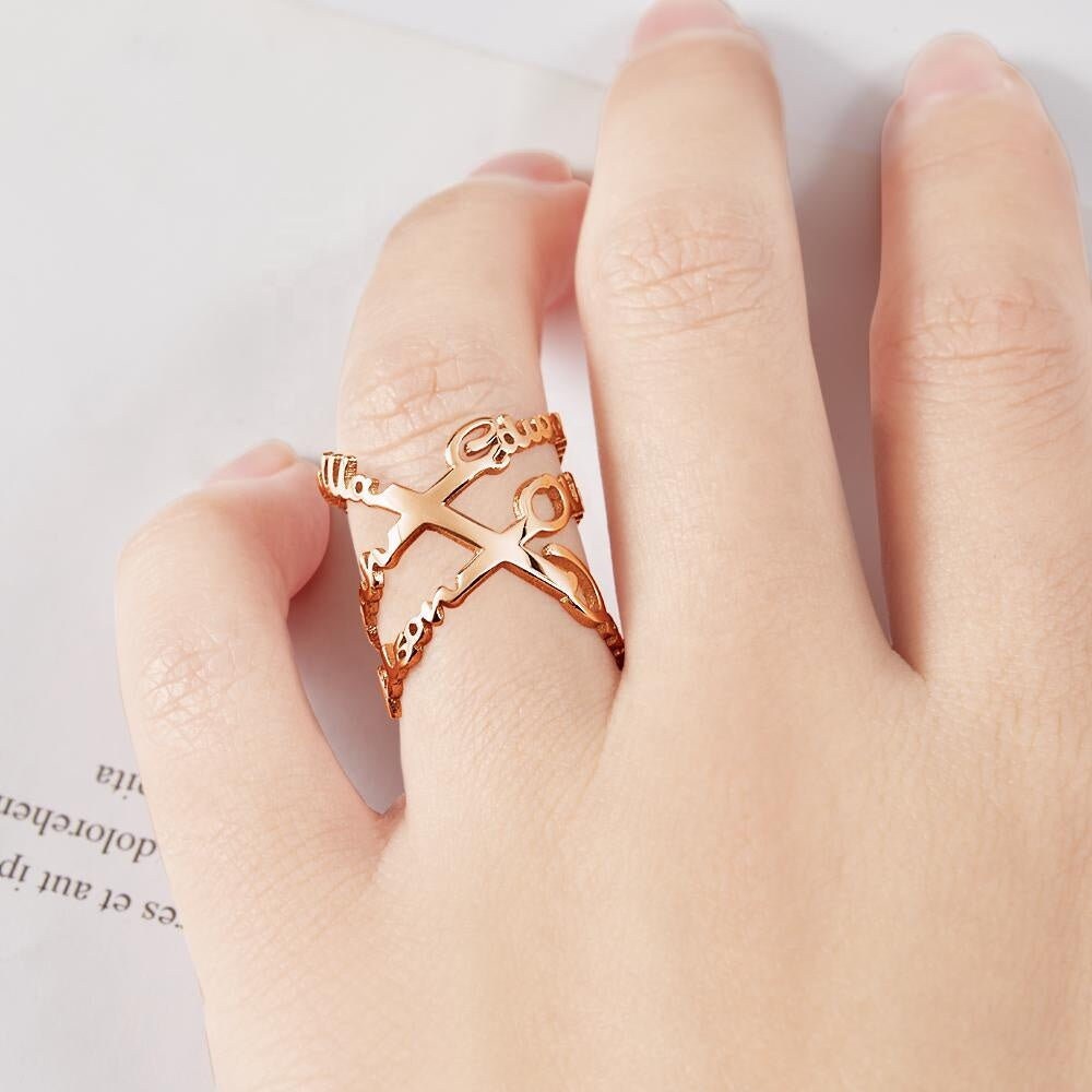 Personalized Name Plated Open Ring Custom Names Finger Ring For Women Customized Nameplate Ring Custom Name Letters Engraved Adjustable