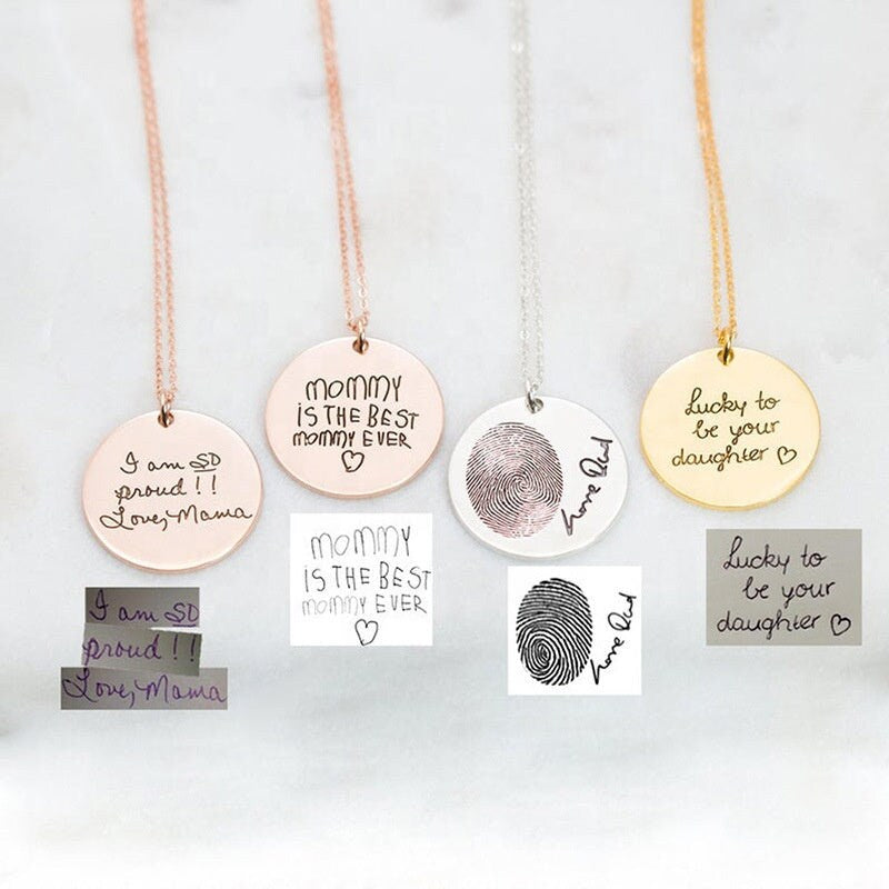 Personalized Fingerprint Necklace 925 Sterling Silver Jeweler Necklace Custom Name Gold Plated Silver Coin Hear Shape Necklace With