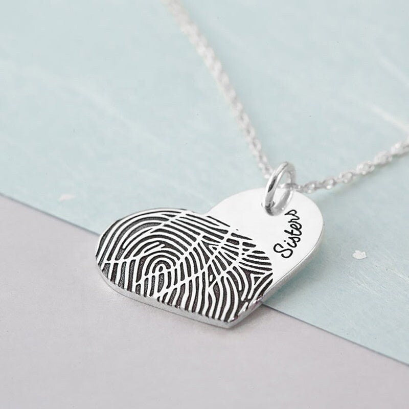 Personalized Fingerprint Necklace 925 Sterling Silver Jeweler Necklace Custom Name Gold Plated Silver Coin Hear Shape Necklace With