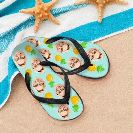 Personalized Face Photo Pineapple Men's Slippers Custom Photo Beach Flip Flop Pineapple Sublimation Custom Picture Flip Flops Slippers