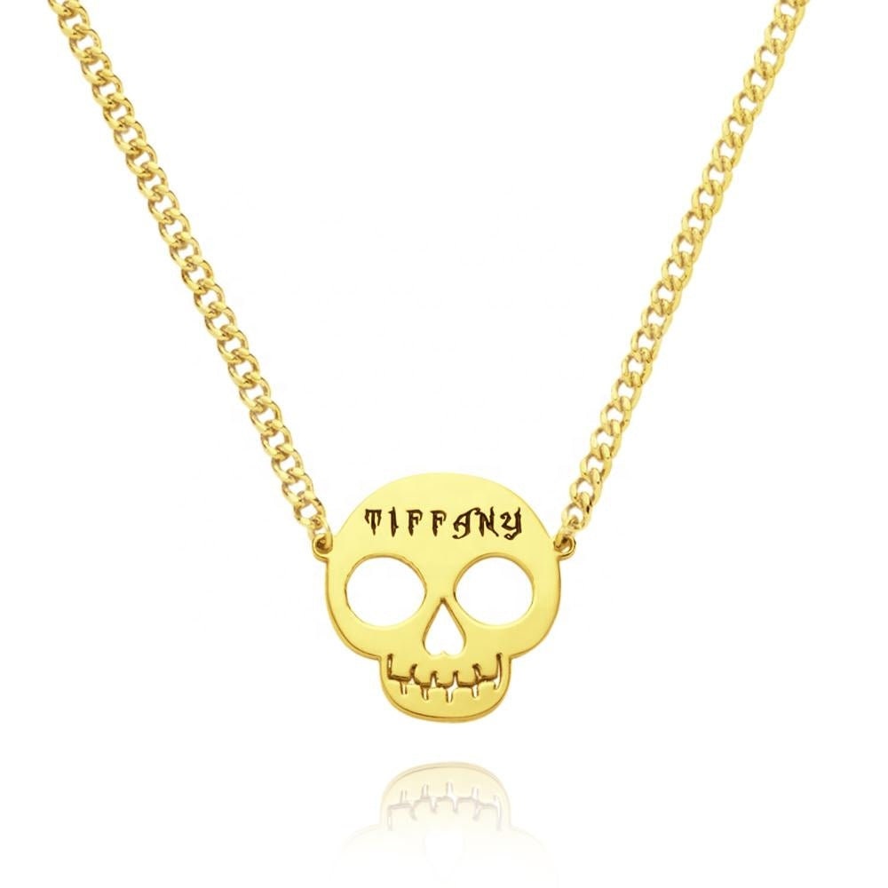 Personalized Text Engraved Skull Necklace Halloween Custom Text Pendant Gift For Women Customized Skull Text Engraving Halloween Necklace