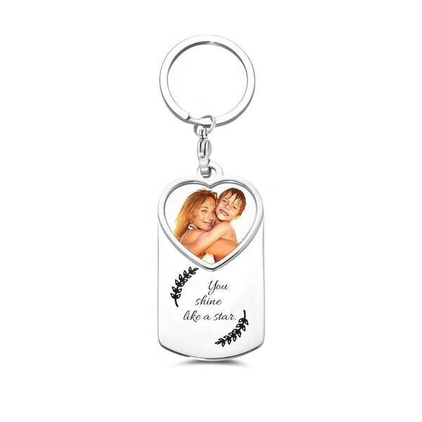 Personalized Engraved Photo Key Rings Stainless Steel Keychain Picture Frame Fashion Key Ring With Logo Customized Text Engraved Picture