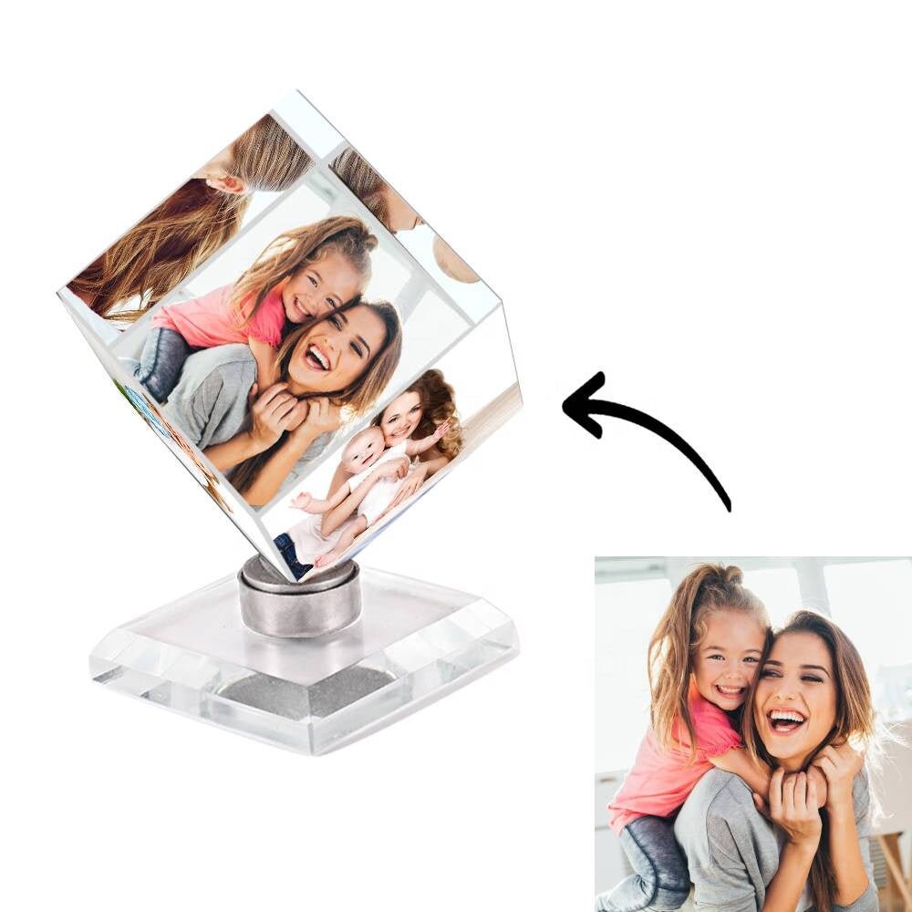 Personalized Photo Engraved 3D Cube Crystal Frame Custom Glass Crystal Photo Frame Photo Custom Photo Led Decoration Gift Lights Cube