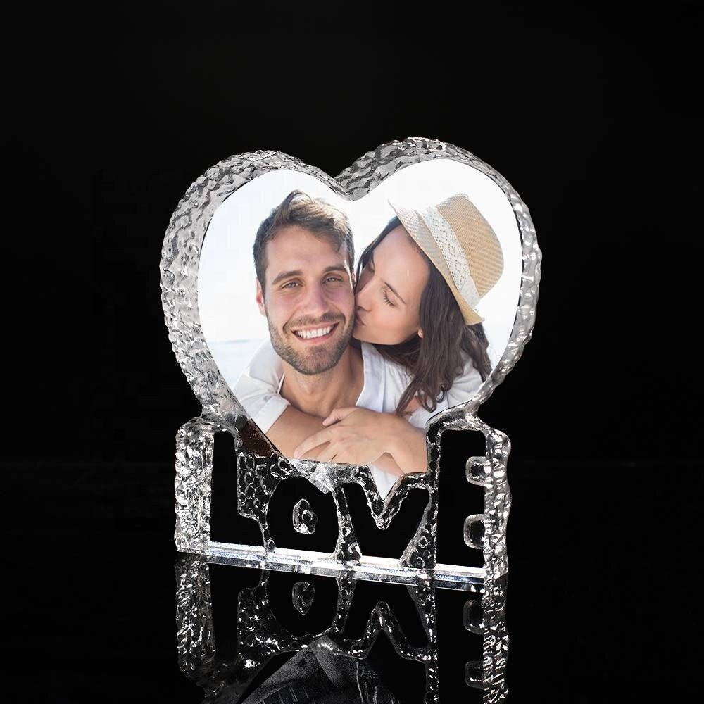 Personalized Photo Transparent Heart Frame Customized Home Decoration Acrylic Crystal Glass Custom Love Heart Shape Photo Transparent Frame