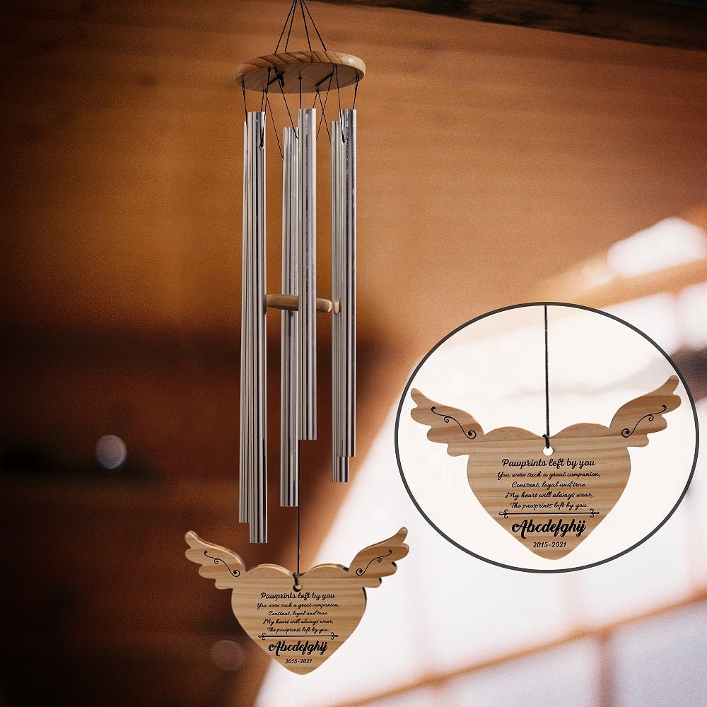 Personalized Text Engraved Heart Wind Chimes Outdoor Decor Wooden Message Engraved Wind Chimes Garden Ornaments Custom Engraving Wind Chimes