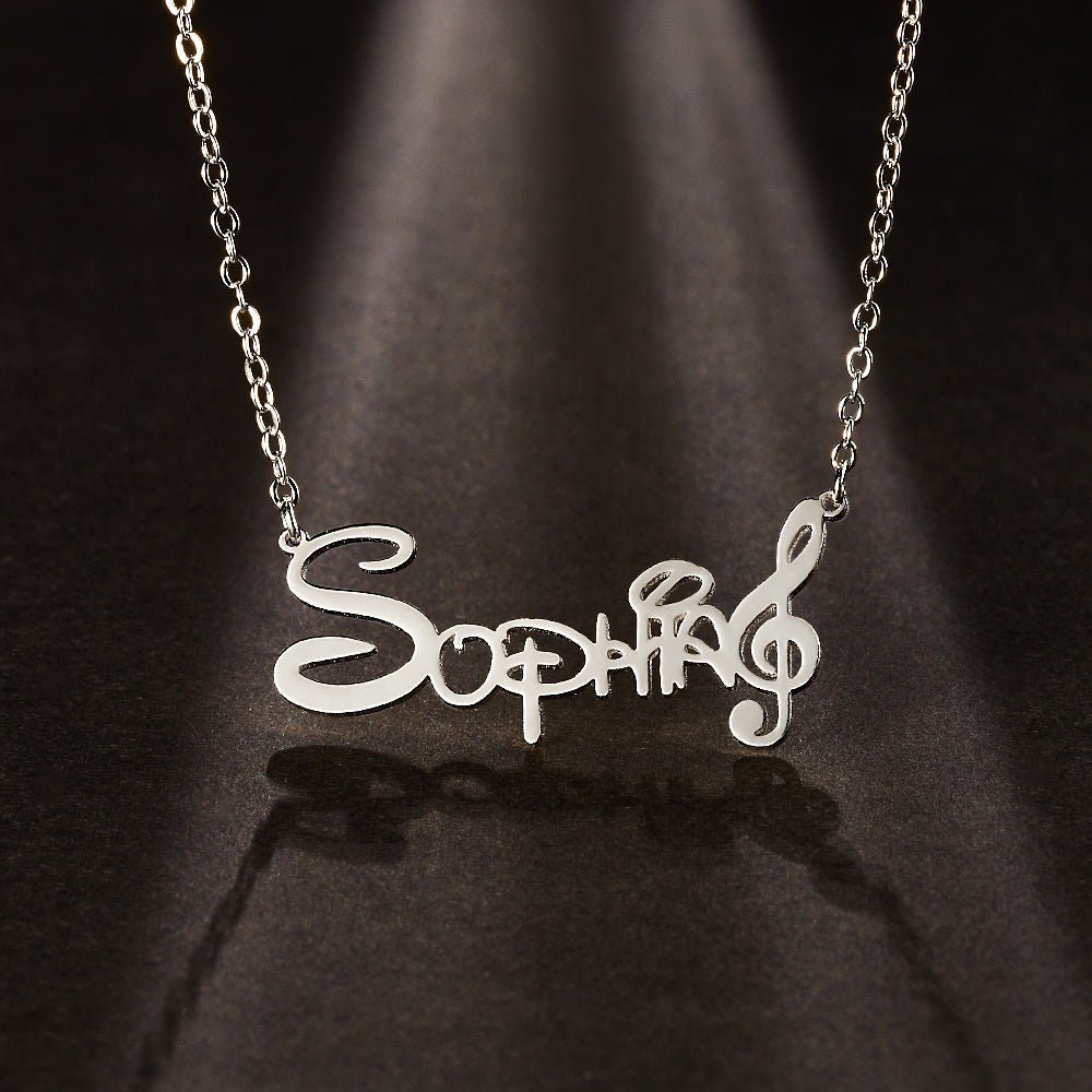 Personalized Name Plated Necklace Custom Music Note Engraved Sterling Silver Nameplate Necklace For Mom Custom Name Plate Link Chain