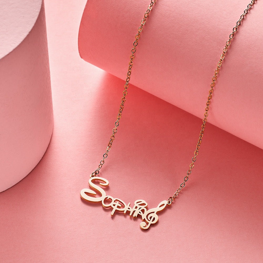 Personalized Name Plated Necklace Custom Music Note Engraved Sterling Silver Nameplate Necklace For Mom Custom Name Plate Link Chain