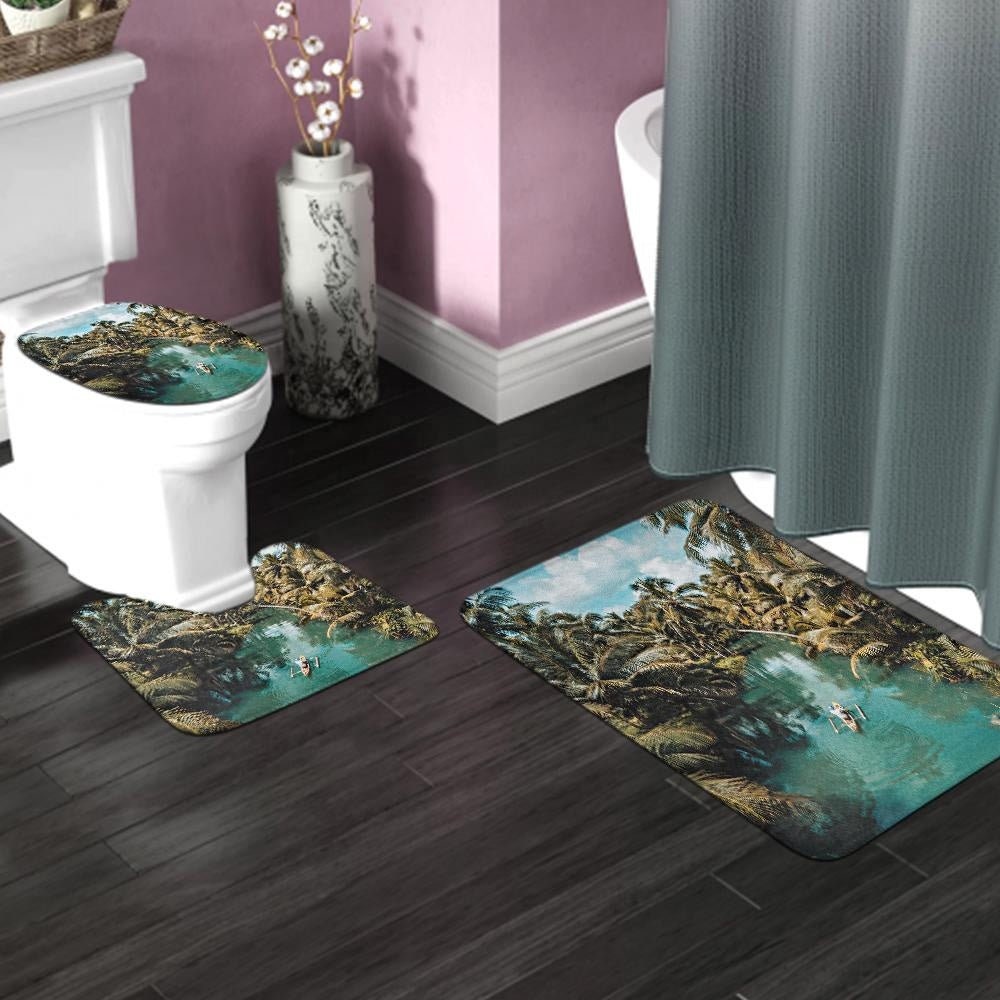 Personalized Photo 3 Pieces Bathroom Rug Set Non Slip Bath Rugs U-Shaped Toilet Mat Bathroom Set Water Absorption Non Slip Bath Toilet Mat