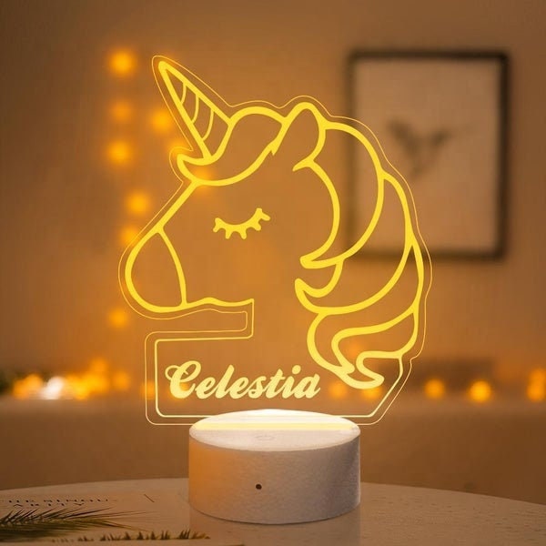 Personalized Name Engraved Transparent Night Light Custom Unicorn LED Light Kids Bedroom Decor Night Light Customized Name Engraving Lamp