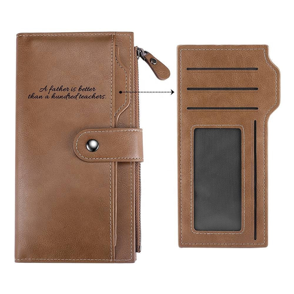 Personalized Picture Printed Wallet Gift For Men Custom Photo Text Engraved Leather Men Wallet Customized Photo Zipper Leather Wallet