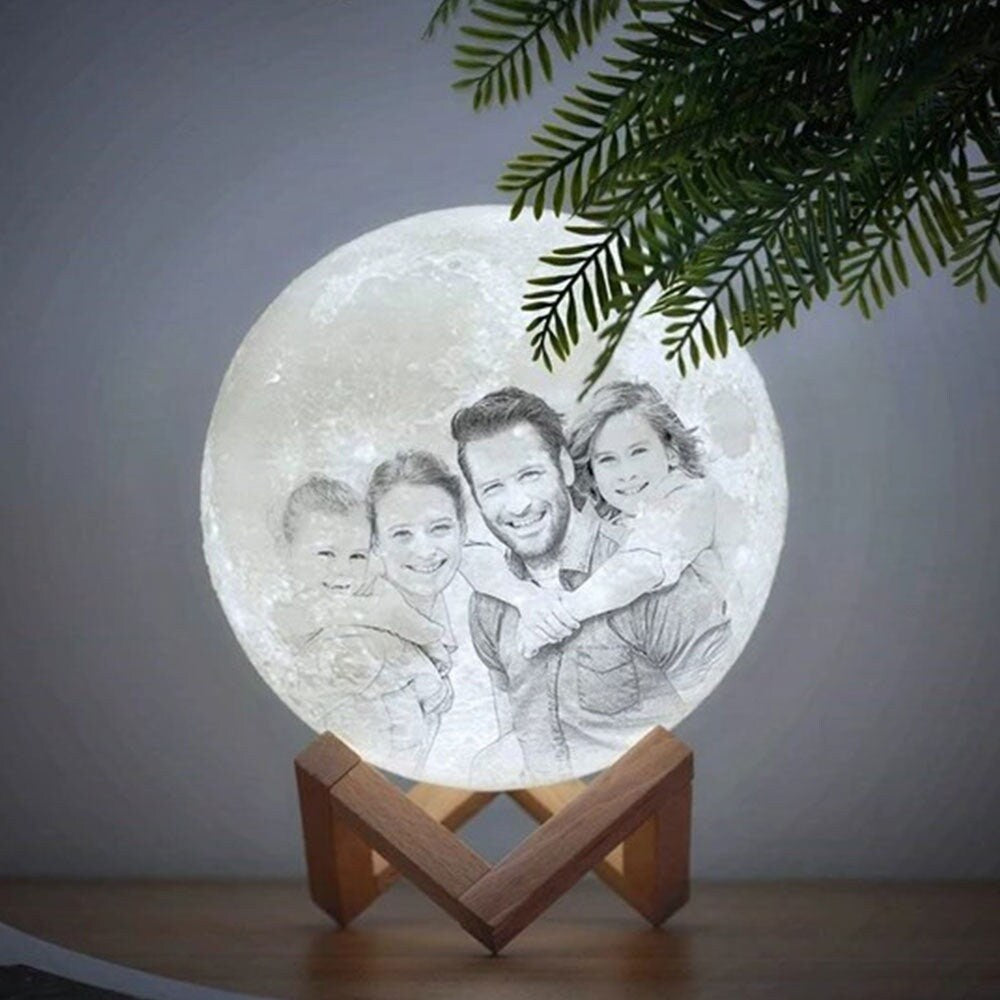 Personalized Photo Engraved Moon Night Light Colors 3D Printing Remote Controlled Dimmable Rechargeable Touch Control Moon Light Lamp