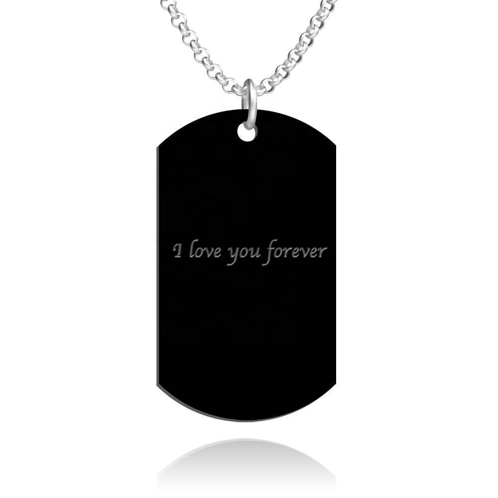 Custom Picture Engraved Words Necklace Personalized Photo Text Engraved Necklace Black Stainless Steel Link Chain Necklace Gift