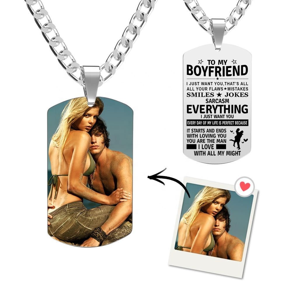 Personalized Photo Engraved Necklace Gift For Boyfriend Customized Engraved Picture Pendant Custom Photo Link Chain Necklace