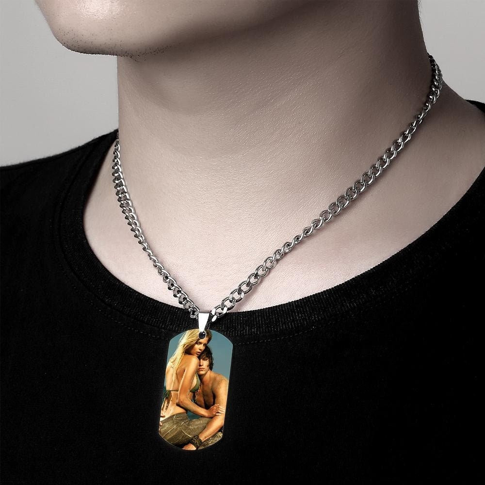 Personalized Photo Engraved Necklace Gift For Boyfriend Customized Engraved Picture Pendant Custom Photo Link Chain Necklace