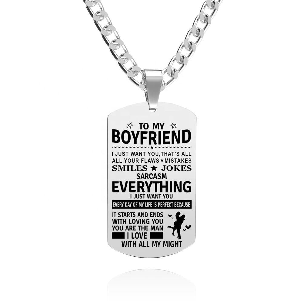 Personalized Photo Engraved Necklace Gift For Boyfriend Customized Engraved Picture Pendant Custom Photo Link Chain Necklace