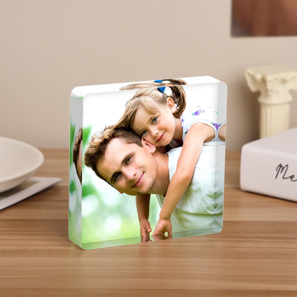 Personalized Photo Printed Table Frame Custom Square Tabletop Clear Acrylic Block Photo Frame Customized Picture Printing Acrylic Desk Frame