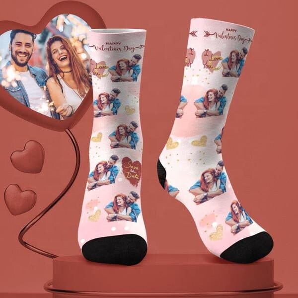 Personalized Printed Face Photo Socks Valentine's Day Gift For Couple Custom Picture Printed Text Valentine's Day Gift