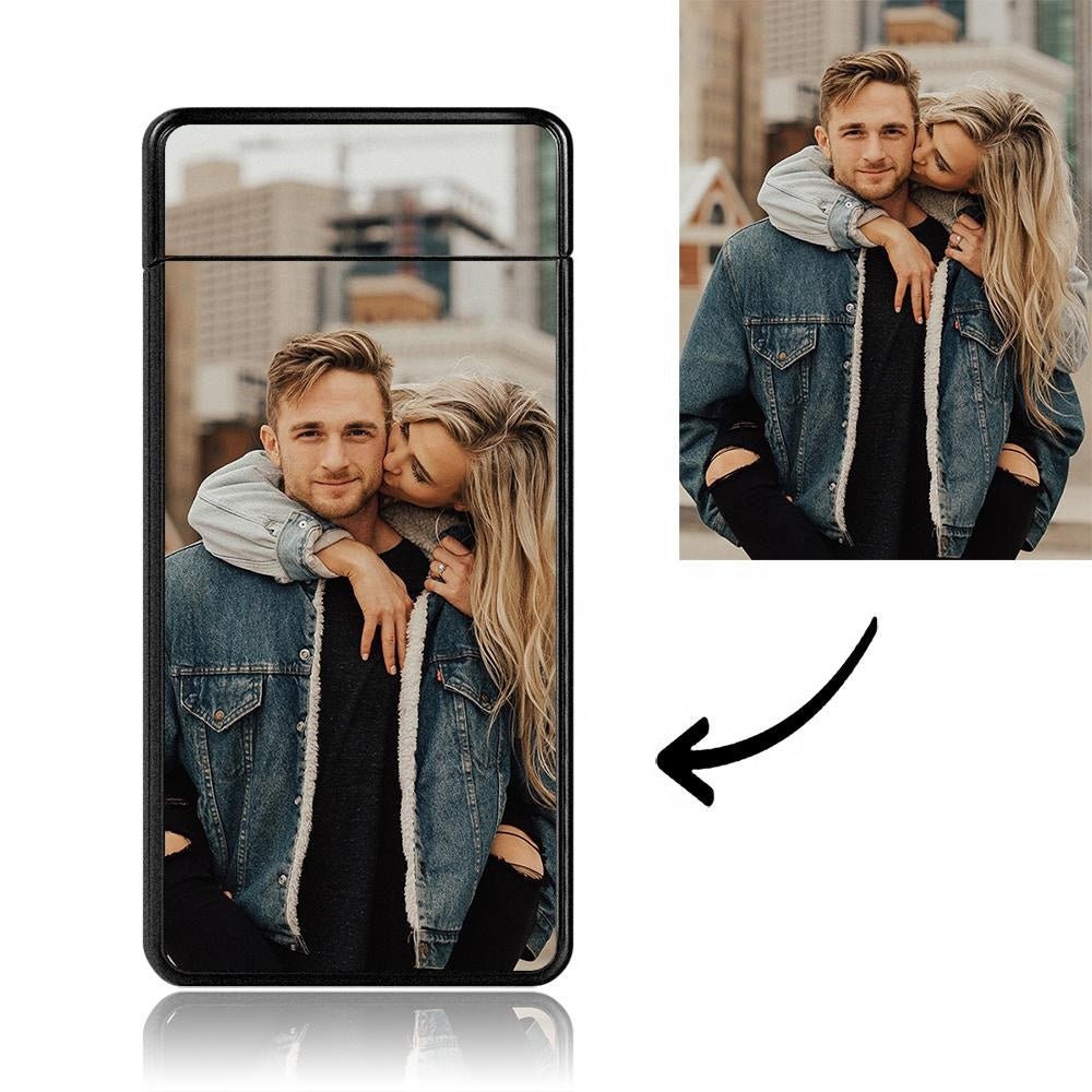 Personalized Photo Engraved Cigarette Lighter Custom Picture Engraved Cigarette Lighter Black Scrub USB Rechargeable Electric Lighter