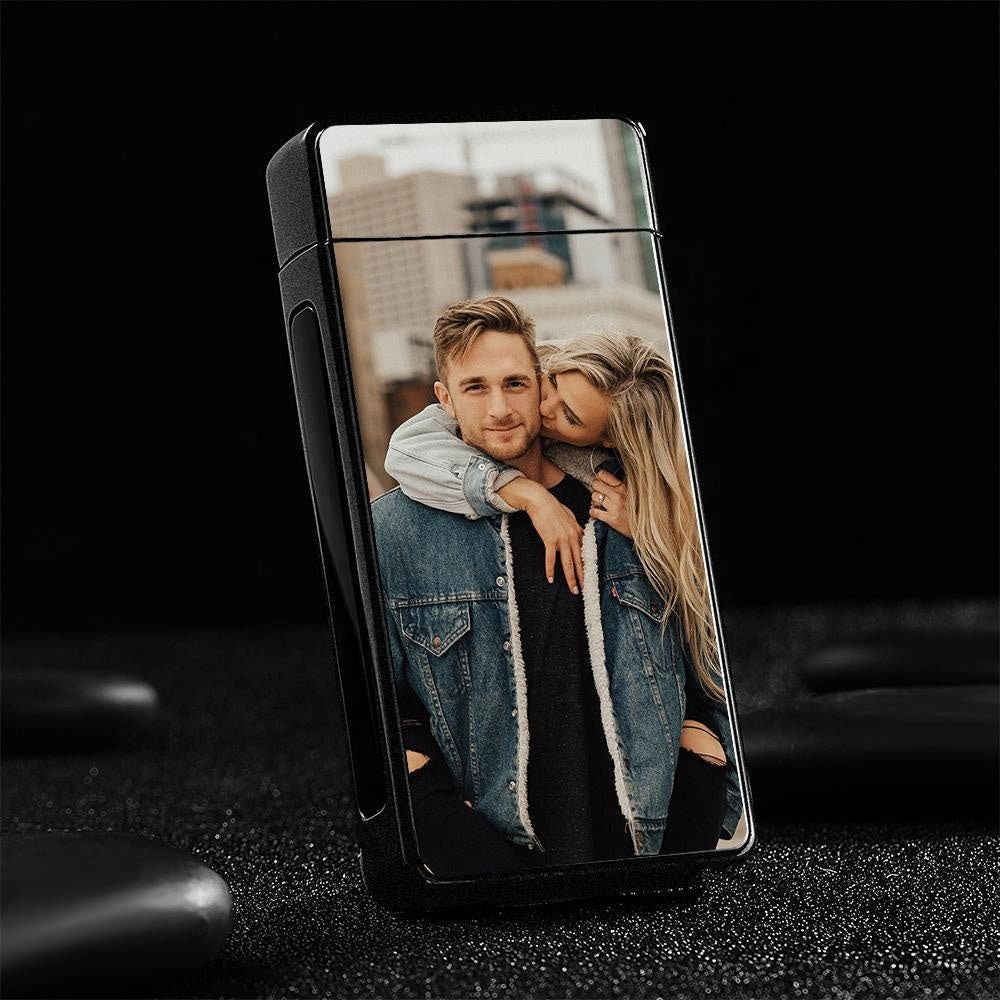 Personalized Photo Engraved Cigarette Lighter Custom Picture Engraved Cigarette Lighter Black Scrub USB Rechargeable Electric Lighter