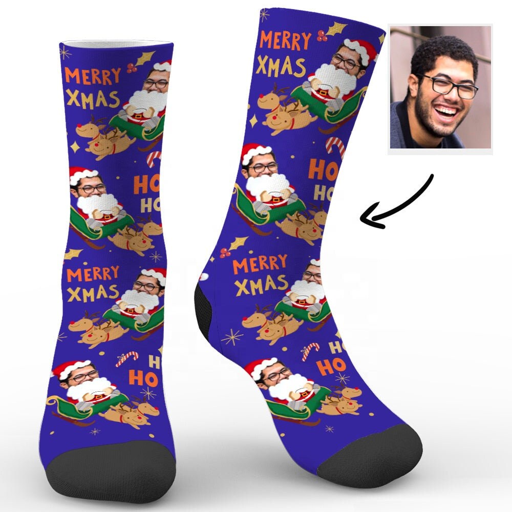 Personalized Printed Face Socks Gift For Couple Christmas Party Socks Custom Photo Merry Christmas Printed Socks