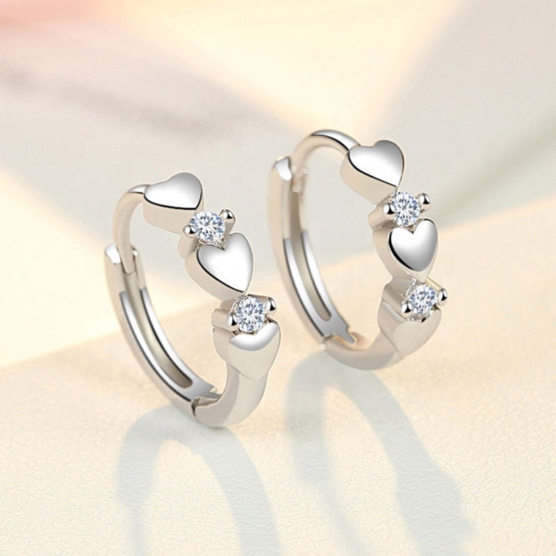 Heart Shaped Zircon Stone Round Earrings Hoops Heart Zircon Stone Copper Earrings Gift For Women