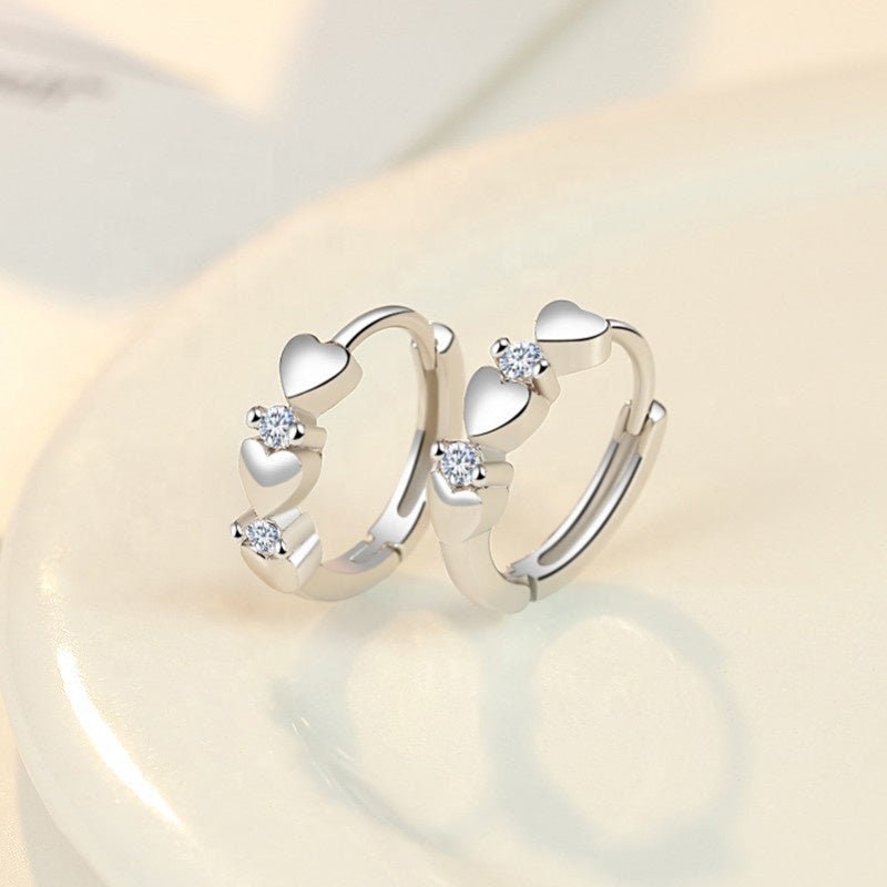 Heart Shaped Zircon Stone Round Earrings Hoops Heart Zircon Stone Copper Earrings Gift For Women