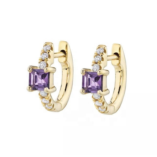 Square Zircon Stone Round Earrings Silver Needle Earrings 14K Gold Plated Hoop Earring Square Zircon Stones Hoops Earrings