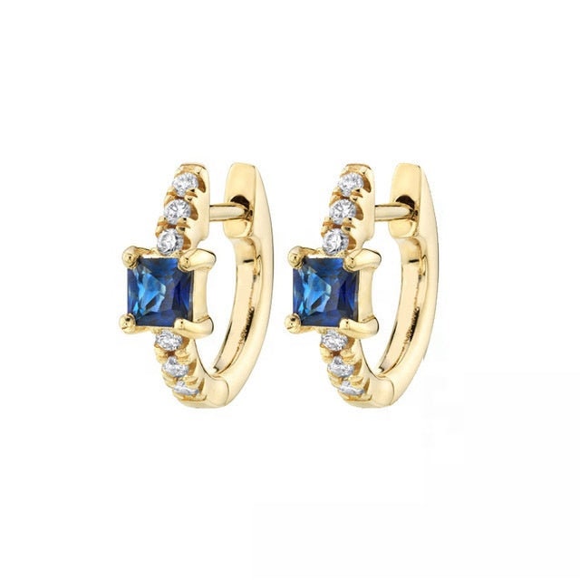 Square Zircon Stone Round Earrings Silver Needle Earrings 14K Gold Plated Hoop Earring Square Zircon Stones Hoops Earrings
