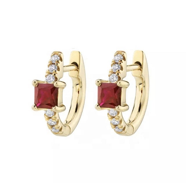 Square Zircon Stone Round Earrings Silver Needle Earrings 14K Gold Plated Hoop Earring Square Zircon Stones Hoops Earrings