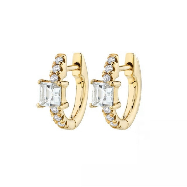 Square Zircon Stone Round Earrings Silver Needle Earrings 14K Gold Plated Hoop Earring Square Zircon Stones Hoops Earrings