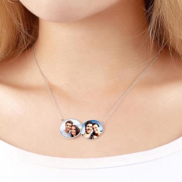 Personalized Picture Link Chain Necklace Custom Logo Double Round Pendant Gift For Women Customized Photo Double Circled Necklace