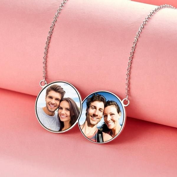 Personalized Picture Link Chain Necklace Custom Logo Double Round Pendant Gift For Women Customized Photo Double Circled Necklace