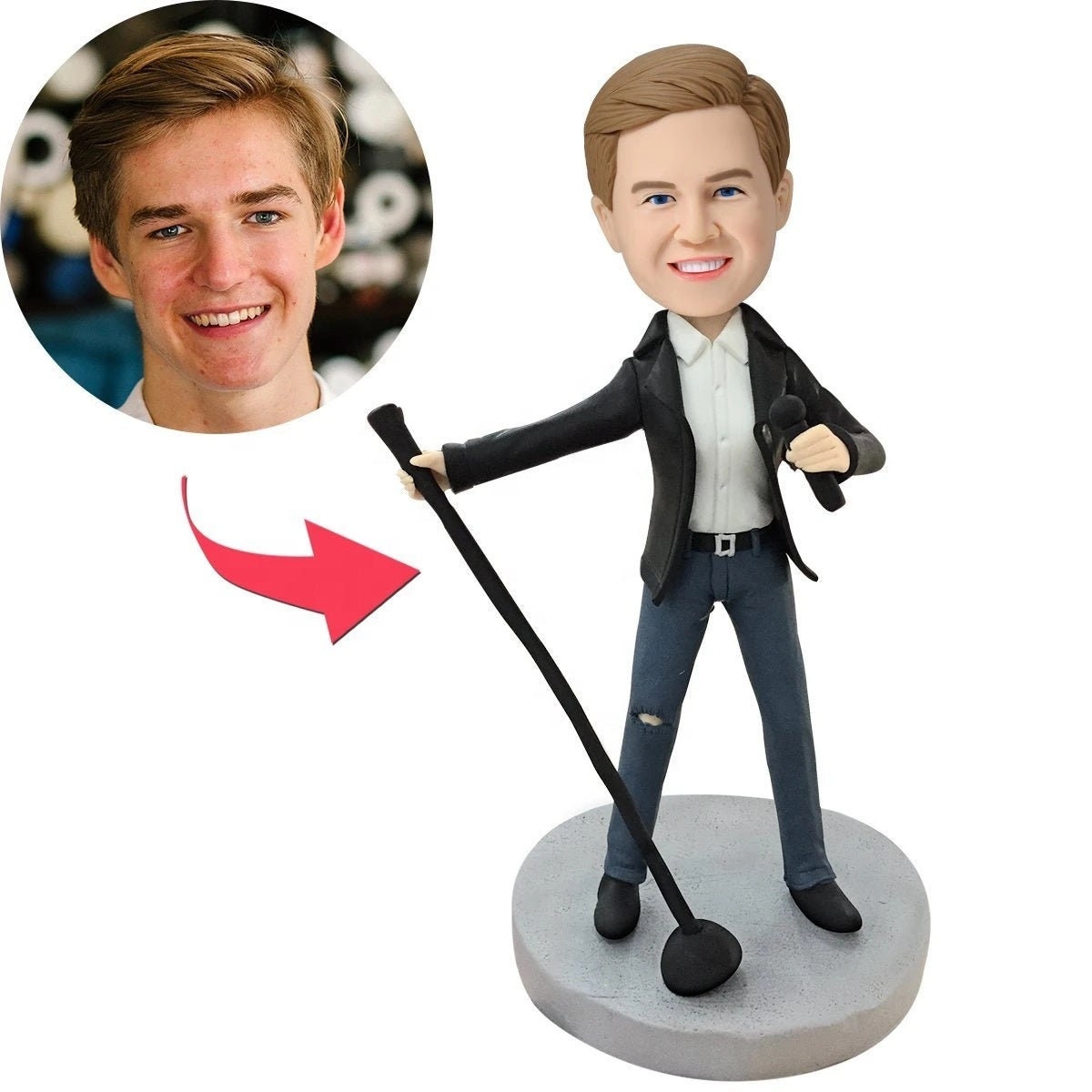 Personalized Photo Head Portrait Bobblehead Customized Picture Clay Figurine With Engraved Text Custom Clay Figurine Bobblehead