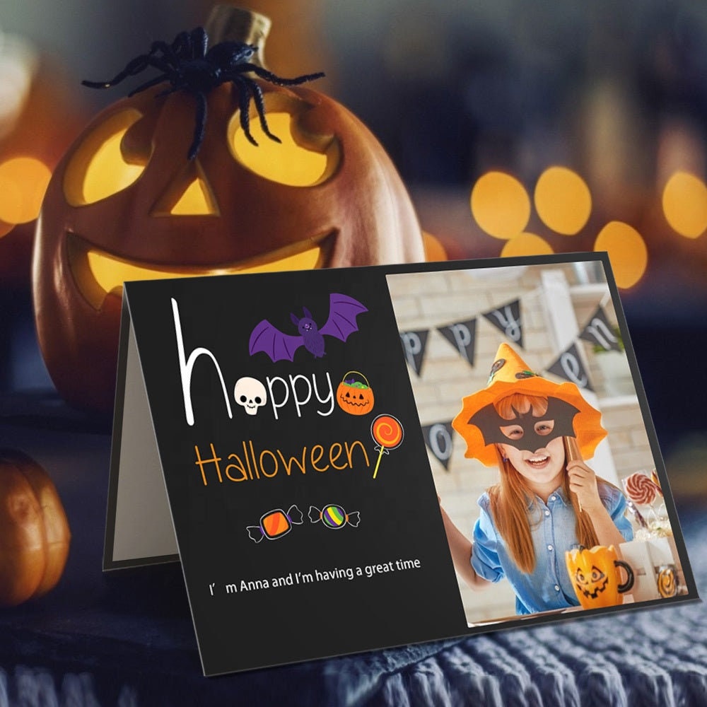 Personalized Photo Printed Text Engraved Halloween Card Custom Photo Text Greeting Card Double Sided Halloween Card