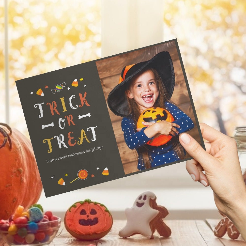 Personalized Photo Printed Text Engraved Halloween Card Custom Photo Text Greeting Card Double Sided Halloween Card