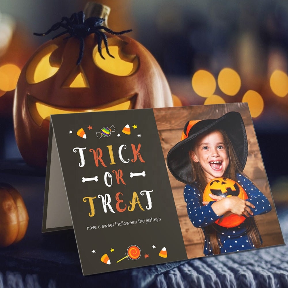 Personalized Photo Printed Text Engraved Halloween Card Custom Photo Text Greeting Card Double Sided Halloween Card