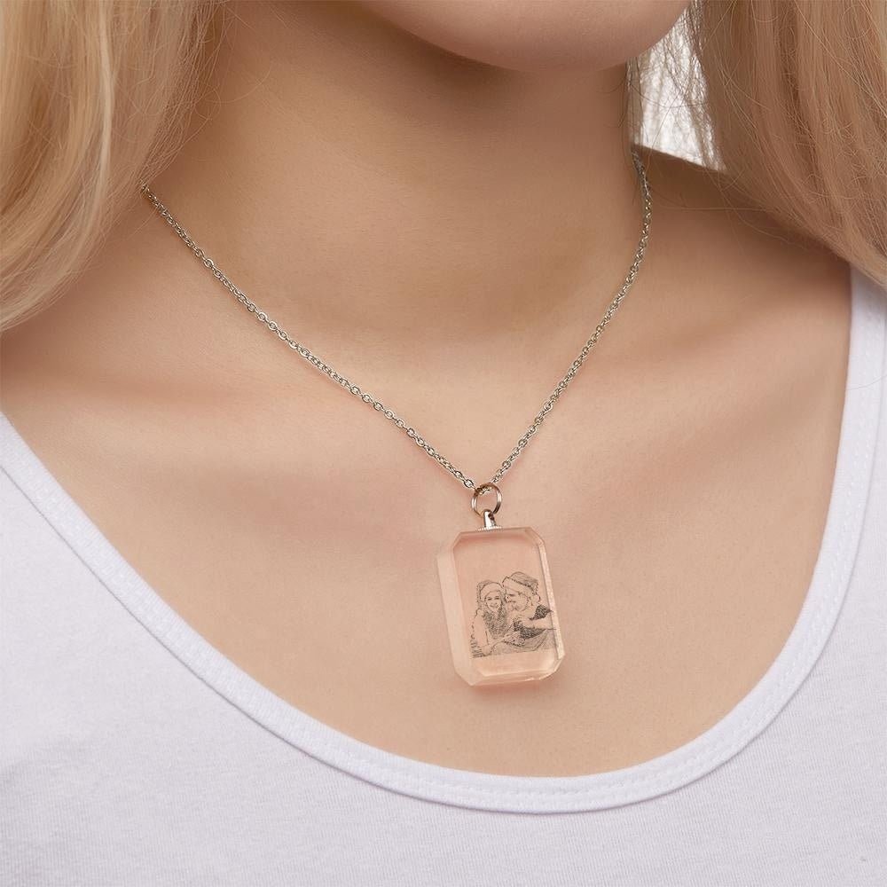 Personalized Photo Engraved Crystal Link Chain Necklace Rectangle Shape Photo Necklaces Laser Crystal Portrait Pendant Gift
