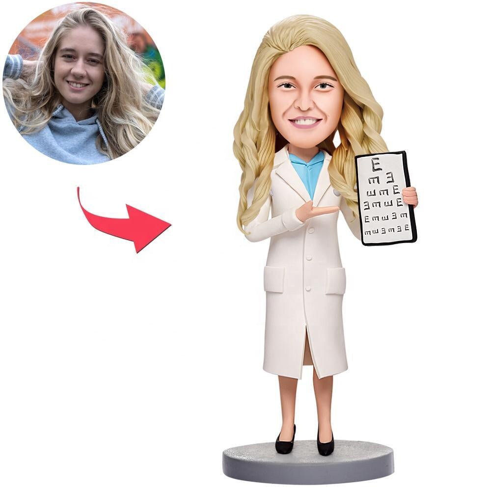 Personalized Photo Bobblehead Customized Clay Sculpture Ophthalmologist Bobblehead Figurine With Engraved Text