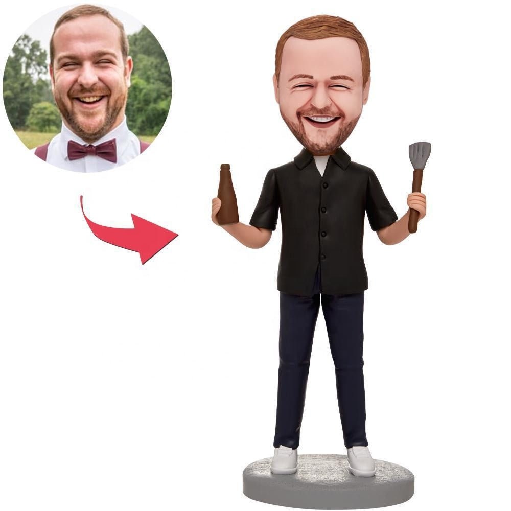 Personalized Head Portrait Photo Bobblehead Polymer Clay Western Food Five-Star Chef Custom Figurines Bobblehead With Engraved Text