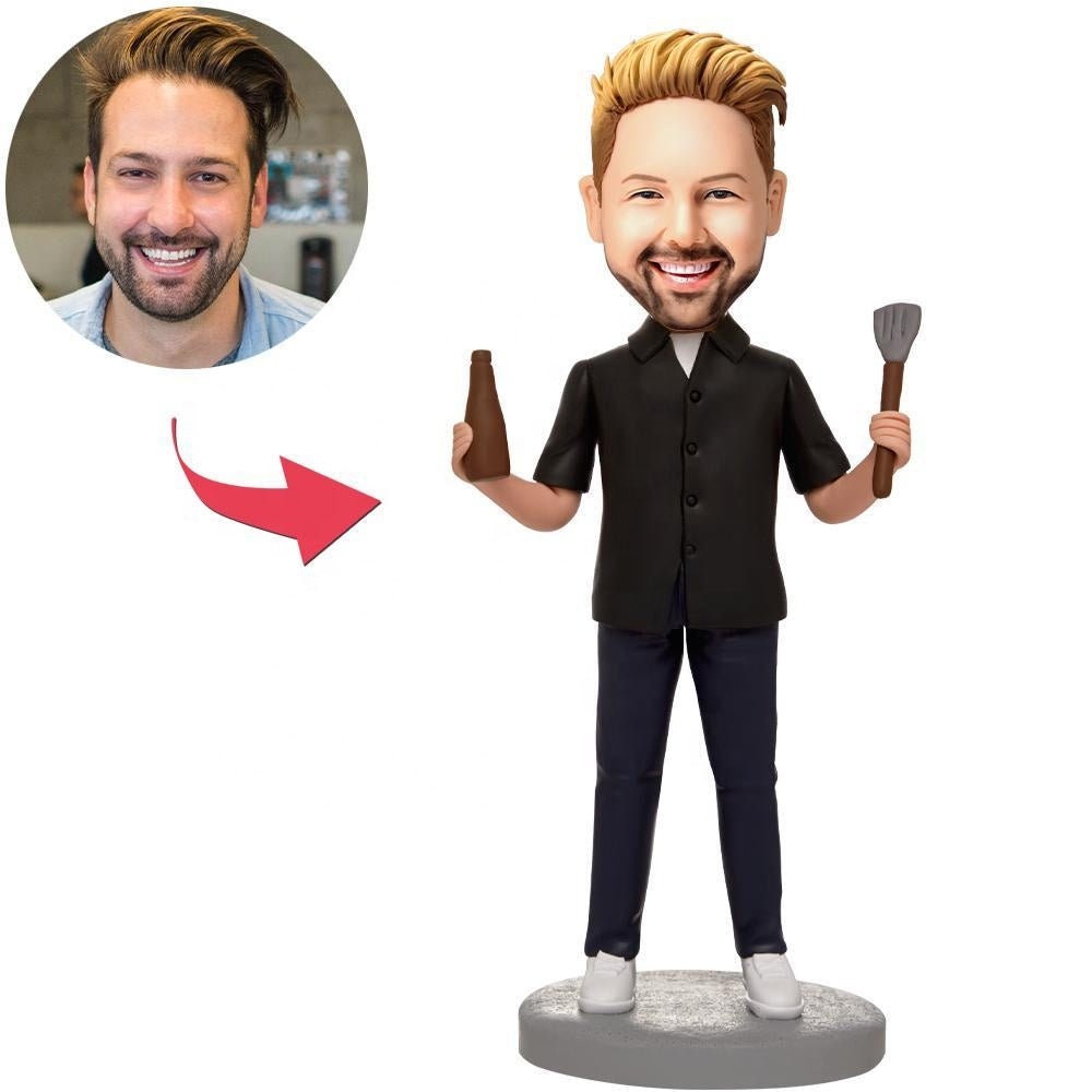 Personalized Head Portrait Photo Bobblehead Polymer Clay Western Food Five-Star Chef Custom Figurines Bobblehead With Engraved Text