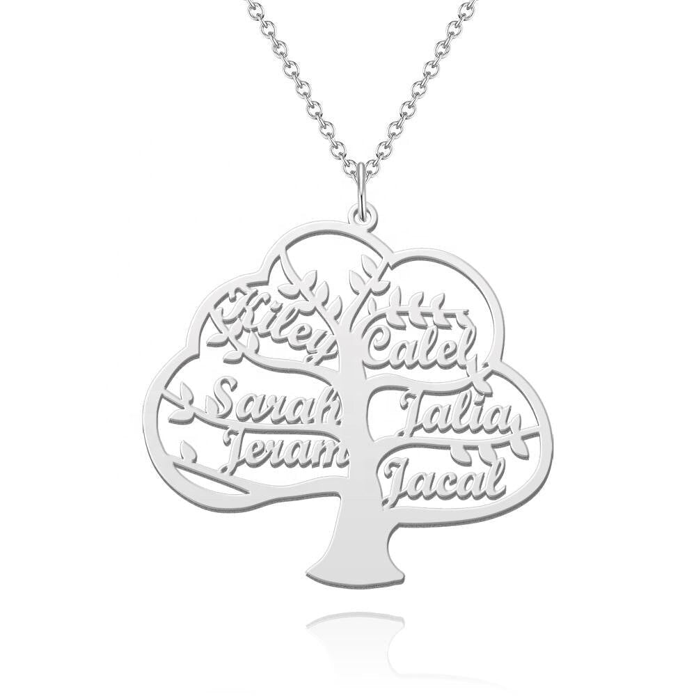 Personalized Name Plated Necklace Gift For Women Custom Names Tree Necklace Tree Names Plated Link Chain Necklace