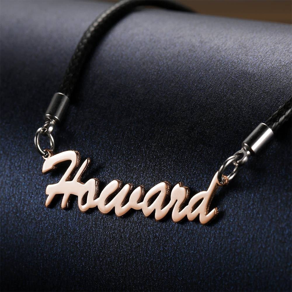 Personalized Name Plated Necklace Custom Nameplate Leather Necklace Customized Name Letters Necklace Gift For Men Women