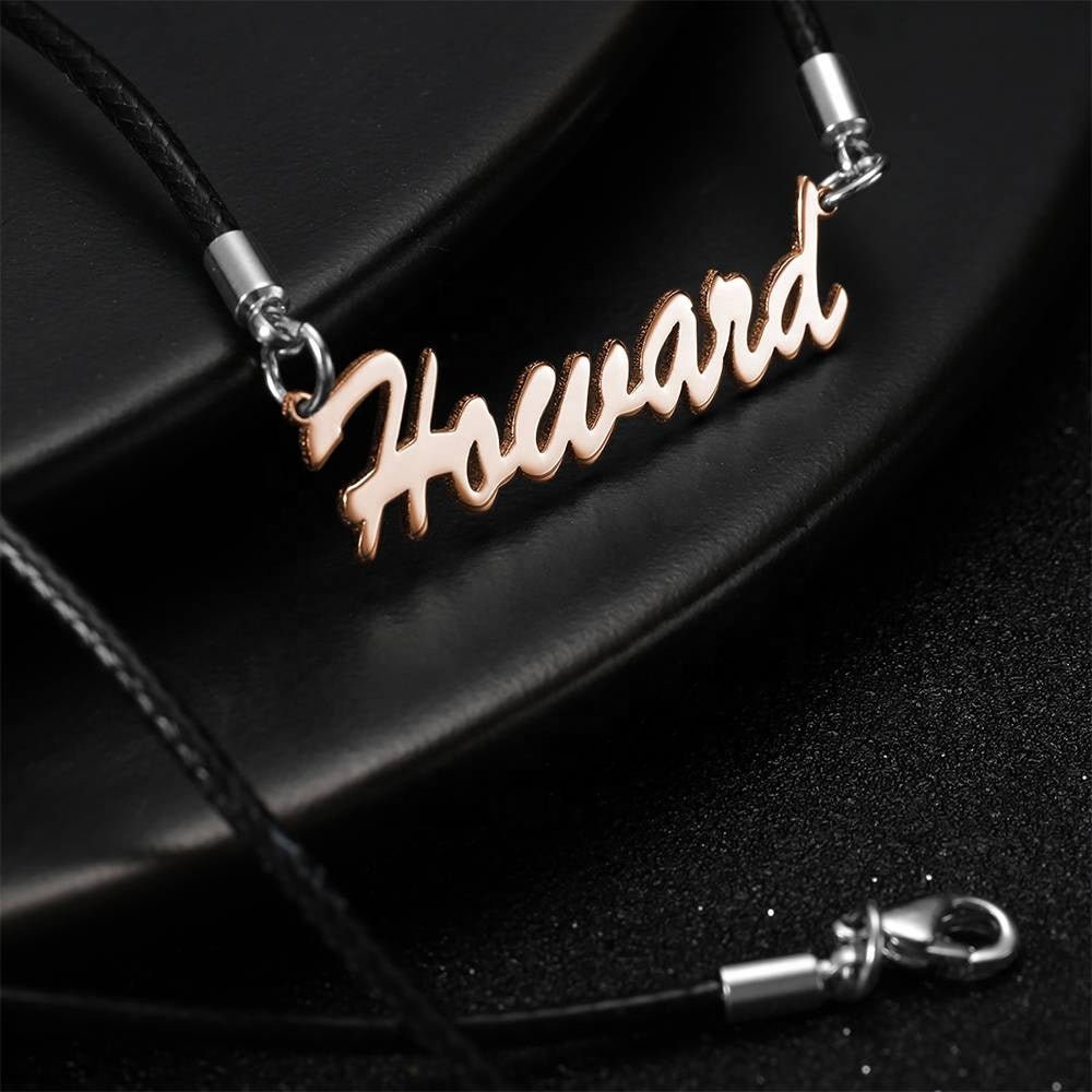 Personalized Name Plated Necklace Custom Nameplate Leather Necklace Customized Name Letters Necklace Gift For Men Women