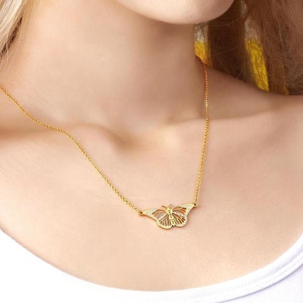 Personalized Text Engraved Rhinestones Butterfly Necklace Custom Engraved Name Butterfly Link Chain Necklace Gift For Women
