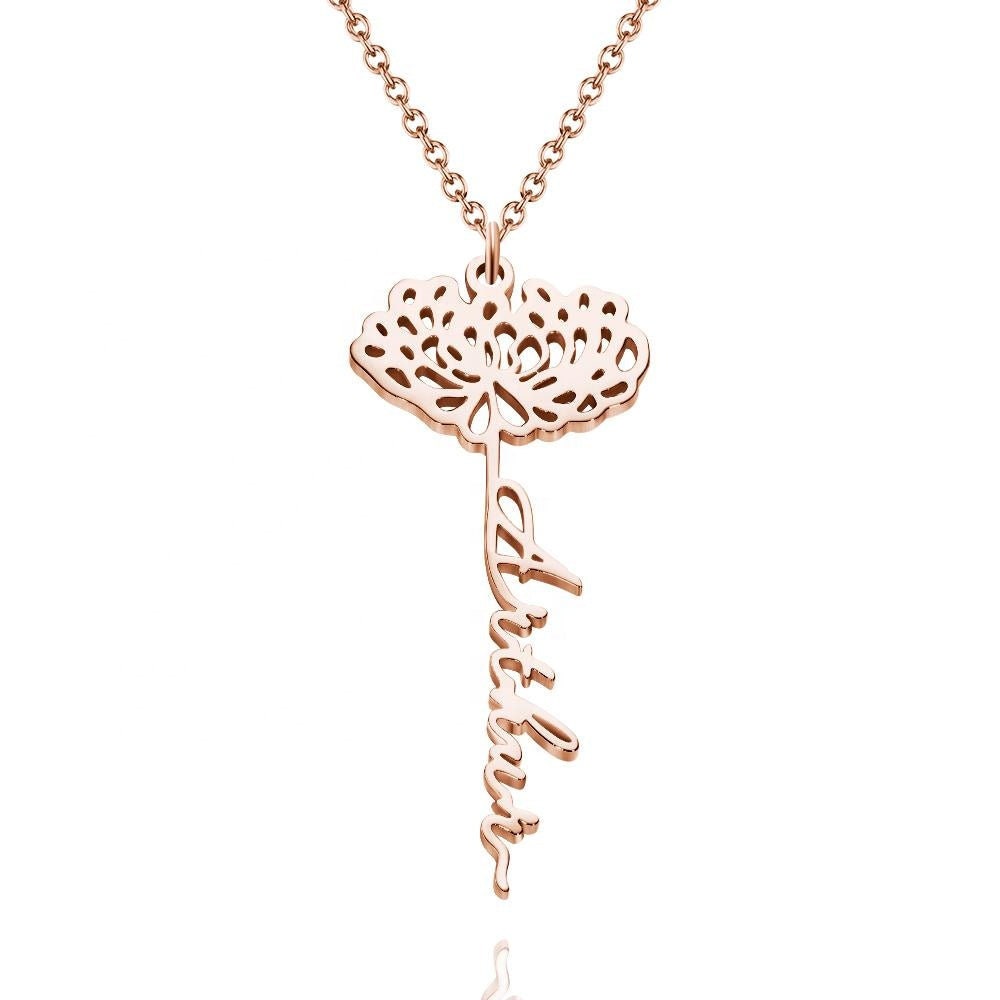 Customizable Name Floral Pendant Necklace Custom Name Necklace With Birth Flower Personalized Name Necklace Gift For Women