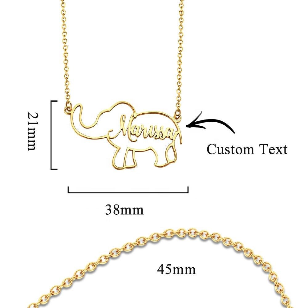 Personalized Name Elephant Necklace Custom Name Letters Plated Necklace Customized Name Hollow Elephant Link Chain Necklaces For Women