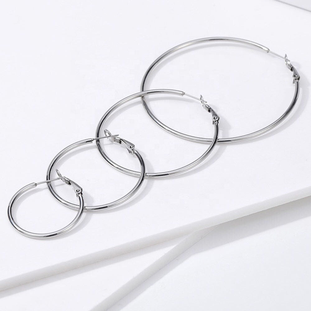 Hollow Out Circle Earrings Birthday Gift For Women Round Threader Hoop Earrings Stainless Steel Earring Circle Big Hoop Earrings