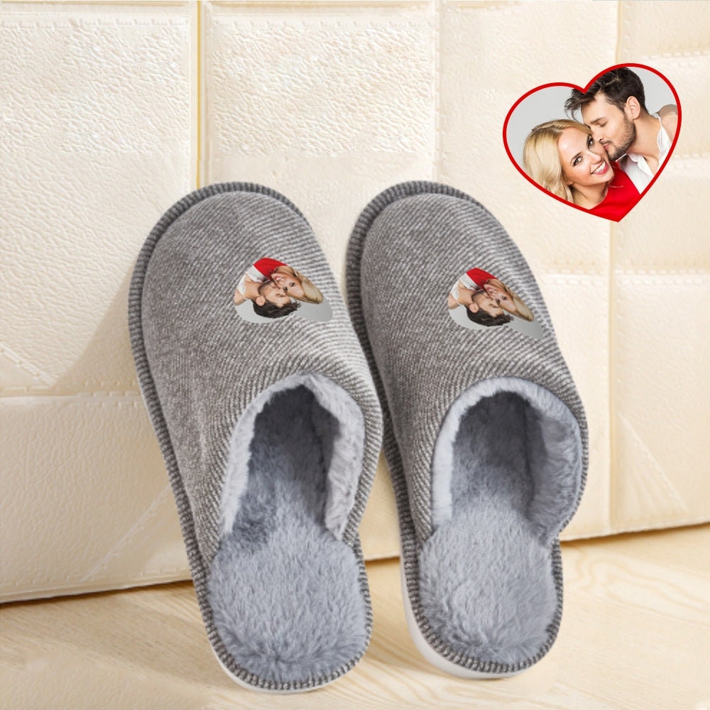 Customized Photo Men's Winter Slippers House Cotton Slippers Personalized Face Photo Printed Men's Anti-Slip Slippers