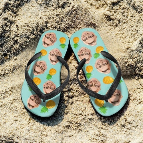 Personalized Face Photo Pineapple Men's Slippers Custom Photo Beach Flip Flop Pineapple Sublimation Custom Picture Flip Flops Slippers